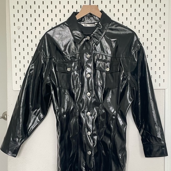 Zara Patent Leather Black Long Sleeve Dress - Picture 6 of 6
